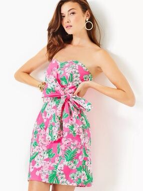 NWOT Lilly Pulitzer Stela Strapless Stretch Bow Dress Roxie Pink Size 16 XL
